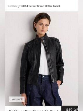Quince Leather Stand Collar Jacket - Black - small - worn 3 times!